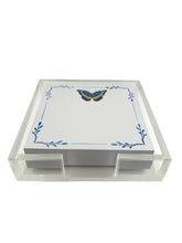 Load image into Gallery viewer, Acrylic Holder &amp; Notepad, Butterfly Blues - 5x5 Inch
