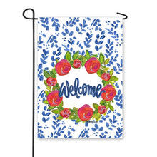 Load image into Gallery viewer, Rosie Welcome in Blue Garden Flag
