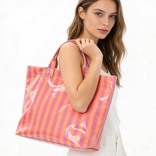 Load image into Gallery viewer, Large Striped Vinyl Tote Bags
