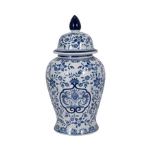 Load image into Gallery viewer, Temple Jar - White/Blue Ceramic Chinoiserie Charm, 18 in.
