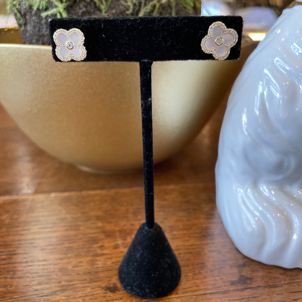 Gold CZ MOP Flower Stud