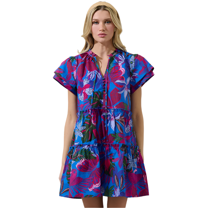 Mela Tropics Empire Tiered Mini Dress