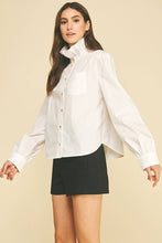 Load image into Gallery viewer, Pinch Off White Ruffled High Neck Button Down Shirt
