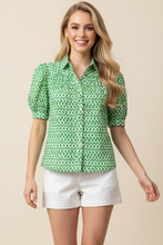 Load image into Gallery viewer, Green Geometric Print Button Down Blouse
