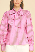 Load image into Gallery viewer, Pinch Pink/Brown Stripe Bow Tie Detailed Shirt
