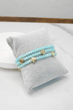 Load image into Gallery viewer, Mini Sideways Cross Bracelet stack with Glass and Gold metal Beads
