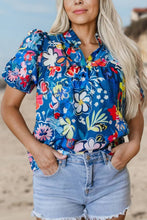 Load image into Gallery viewer, Flower Print Collared Puff Short Sleeve Loose Blouse | S-XL
