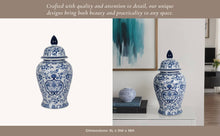 Load image into Gallery viewer, Temple Jar - White/Blue Ceramic Chinoiserie Charm, 18 in.
