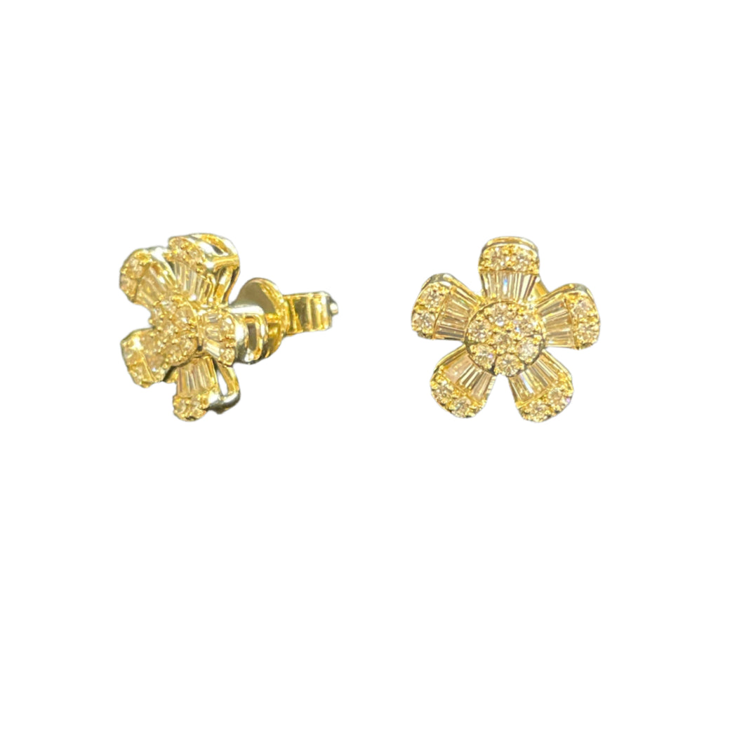 14K YG Diamond Flower Earrings