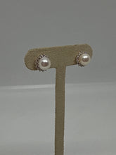 Load image into Gallery viewer, 14K Yellow Gold Fresh Water Pearl With Diamond Halo Stud Earring
