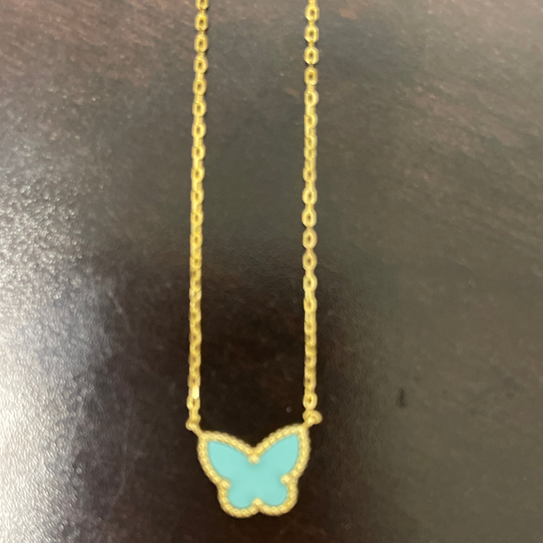 Turquoise Enamel Butterfly Necklace