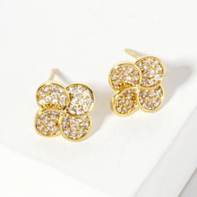 Load image into Gallery viewer, Pave-Set 10mm Quatrefoil 18K-Gold-Dipped Stud Earrings
