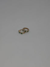 Load image into Gallery viewer, 14K Yellow Gold Diamond and Emerald Huggie Hoop Earring
