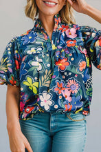 Load image into Gallery viewer, Flower Print Collared Puff Short Sleeve Loose Blouse | S-XL
