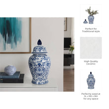Load image into Gallery viewer, Temple Jar - White/Blue Ceramic Chinoiserie Charm, 18 in.
