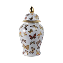 Load image into Gallery viewer, Decorative Temple Jar - White Ceramic Butterflies, 18 in.
