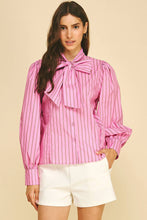Load image into Gallery viewer, Pinch Pink/Brown Stripe Bow Tie Detailed Shirt
