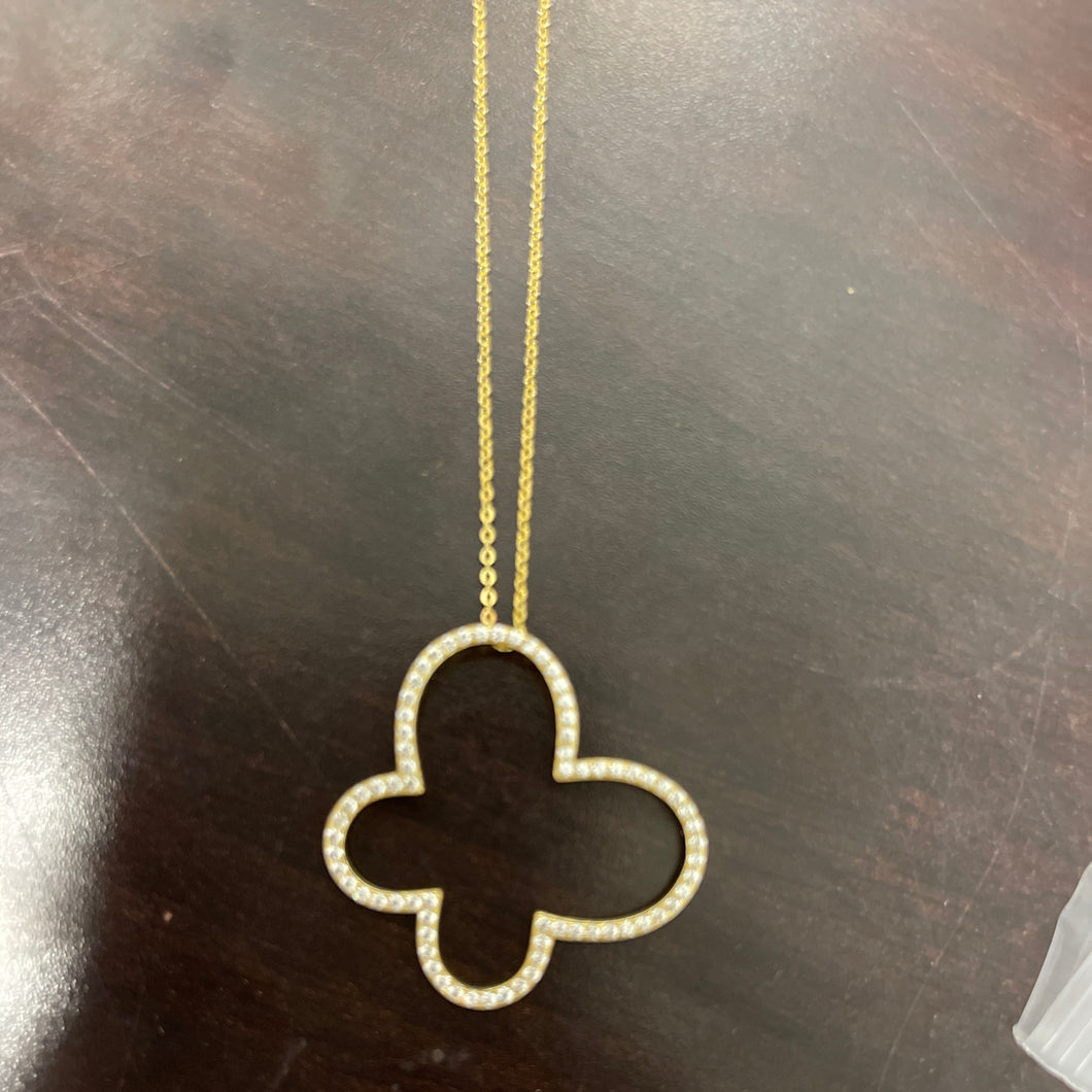 Gold Plate Large CZ Open Butterfly Necklace