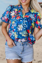 Load image into Gallery viewer, Flower Print Collared Puff Short Sleeve Loose Blouse | S-XL
