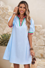 Load image into Gallery viewer, LDC Contrast Striped Detail Notched Neck Puff Sleeve Dress

