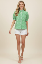Load image into Gallery viewer, Green Geometric Print Button Down Blouse
