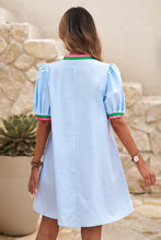 Load image into Gallery viewer, LDC Contrast Striped Detail Notched Neck Puff Sleeve Dress
