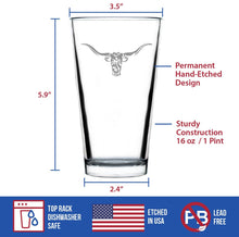 Load image into Gallery viewer, Longhorn Pint Glass for Beer - 16 oz.
