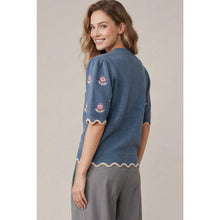 Load image into Gallery viewer, Flower Embroidery and Scalloped Edge Sweater
