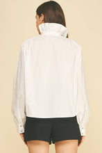 Load image into Gallery viewer, Pinch Off White Ruffled High Neck Button Down Shirt

