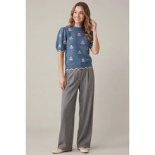 Load image into Gallery viewer, Flower Embroidery and Scalloped Edge Sweater
