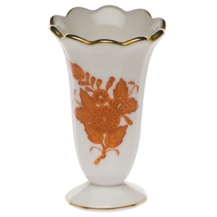 Chinese Bouquet Rust Scalloped Bud Vase