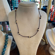Load image into Gallery viewer, Leather Necklace with Gold Beads
