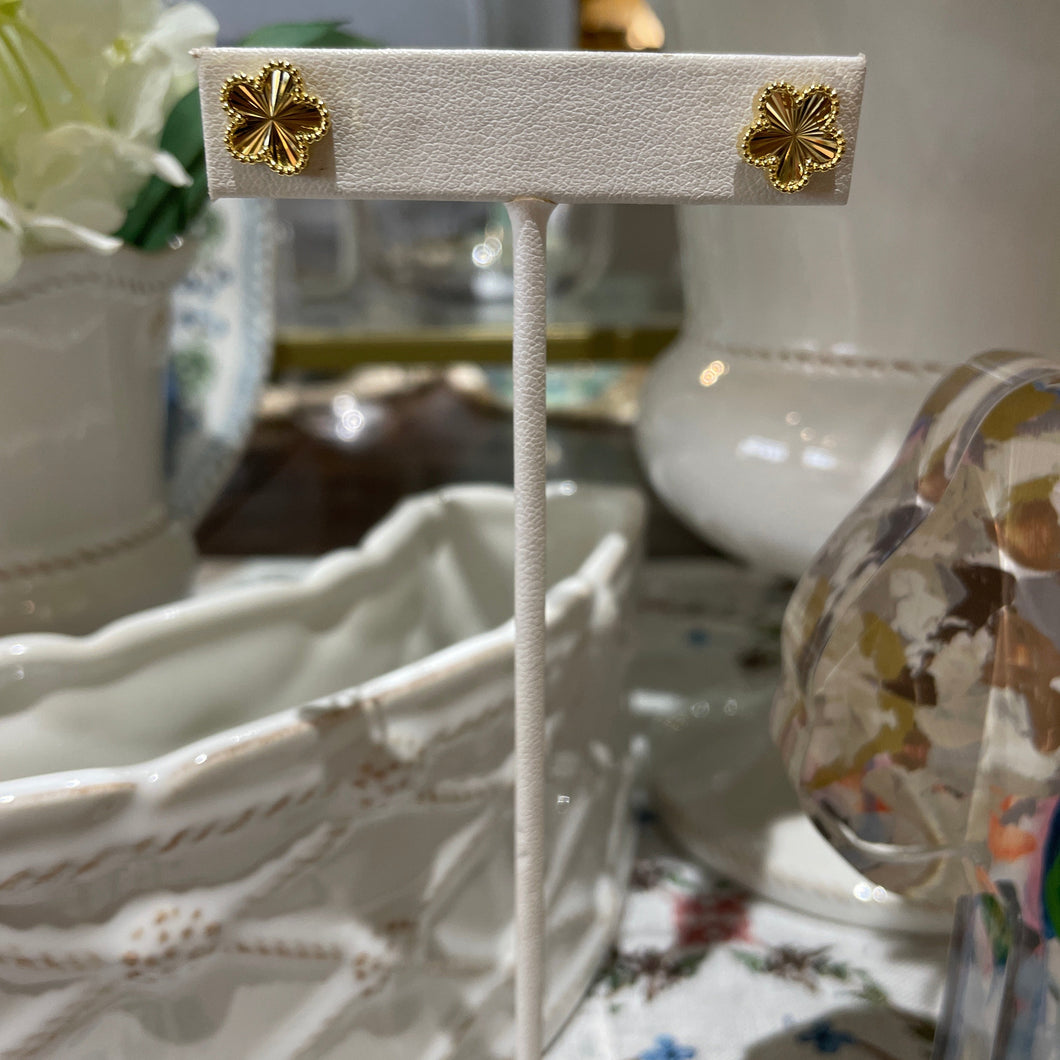 Petite Gold Etched Flower Studs