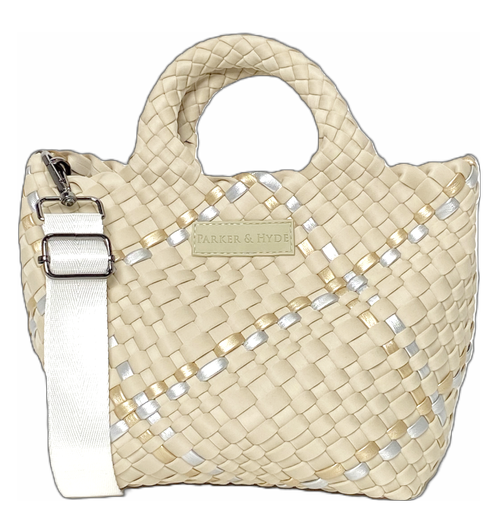 Beige Metallic Multi Mini Woven Bag