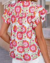 Load image into Gallery viewer, Boho Floral Print Ricrac Ruffle Sleeve Blouse
