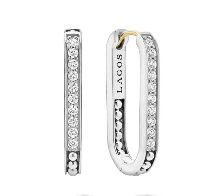 Small SS Linear Diamond Hoop Drop Earrings