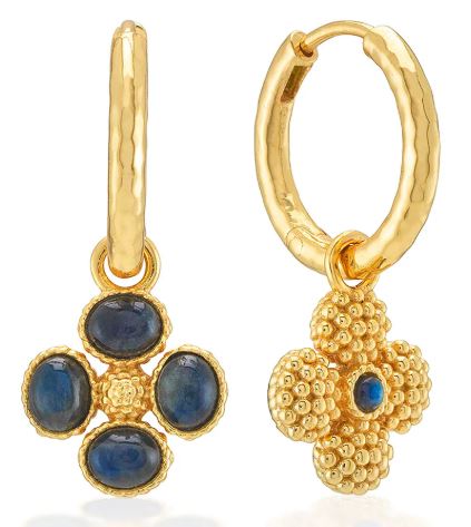 Berry Clover Hoop Earrings W/Double Sided Charm Blue Labradorite