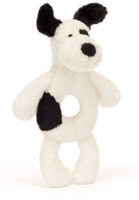 Bashful Black & Cream Puppy Ring Rattle