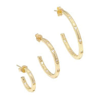 Load image into Gallery viewer, Gold Round CZ Hoop Stud Earring
