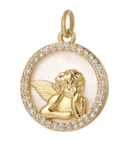 Round CZ Angel Charm