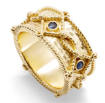 Victoria Ring Band Hammered Gold/Blue Labradorite