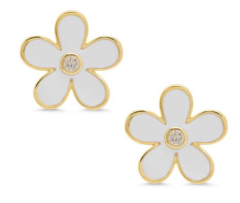 Flower CZ Stud Earring White