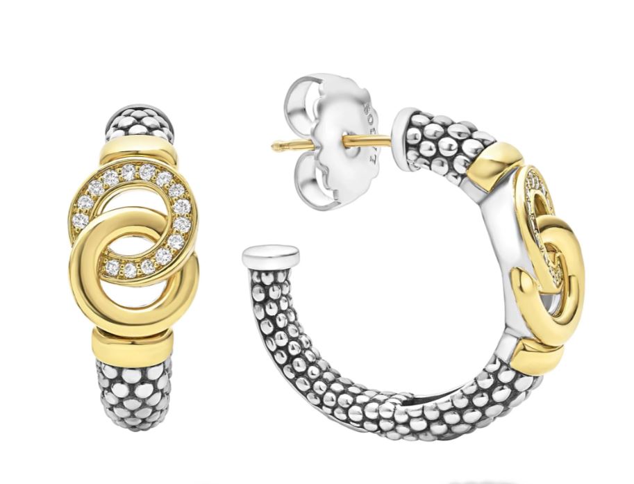 SS/18K Interlocking Diamond Hoop Earring