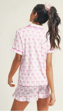 Load image into Gallery viewer, Bowknot Short Sleeve &amp; Ruffled Shorts Pajama Set
