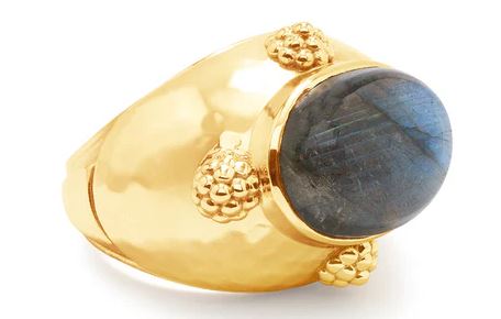 Cleopatra Cleo Oval Ring Gold/ Blue Labradorite Size 7