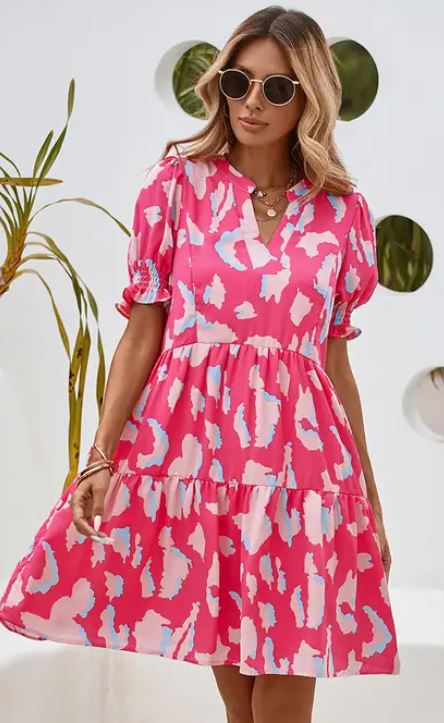 Abstract Printed V-Neck Loose Dress