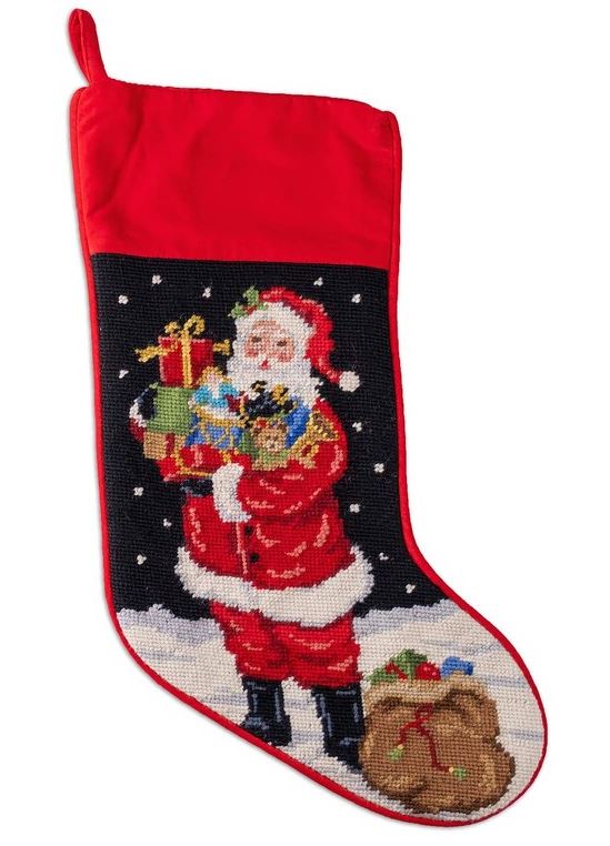 Standing Santa with Toys Needlepoint Stocking