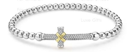 LAGOS Sterling Silver and 18K Caviar Cross 4mm Stretch Bracelet