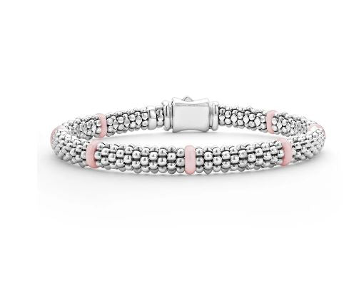 SS 6mm Pink Caviar Station Bracelet