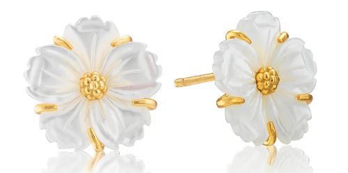Mermaid Garden Floral Petite Stud Earrings MOP/Gold